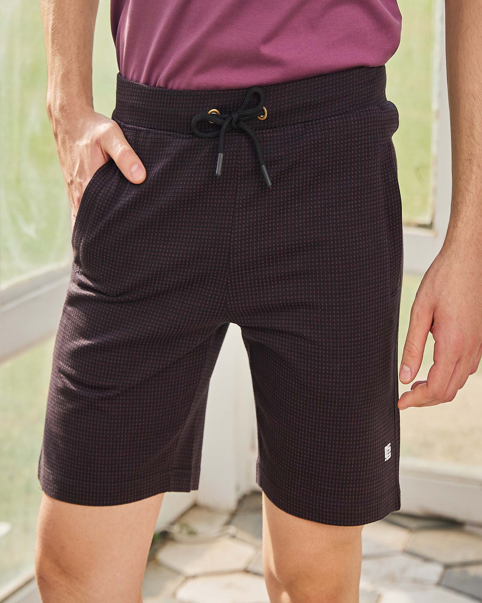 Black Solid Knit Shorts