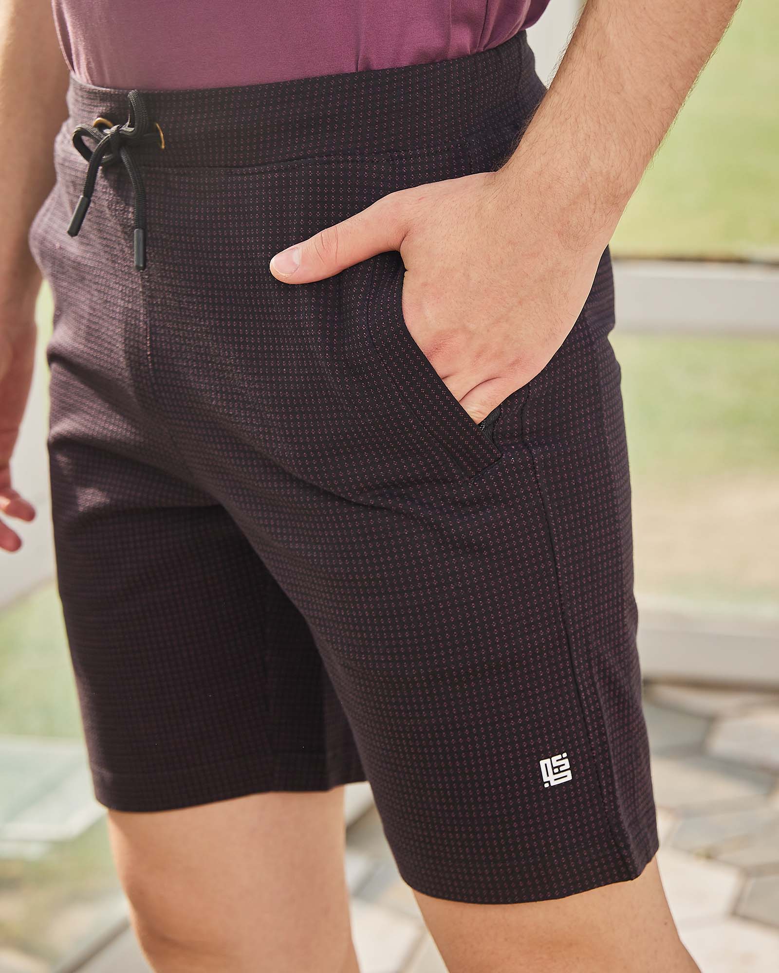 Black Solid Knit Shorts