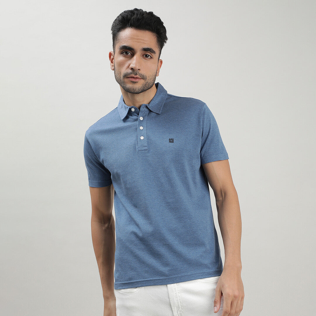 Blue Solid Polo Tshirt