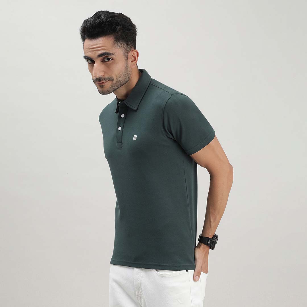 Dark Green Solid Polo Tshirt