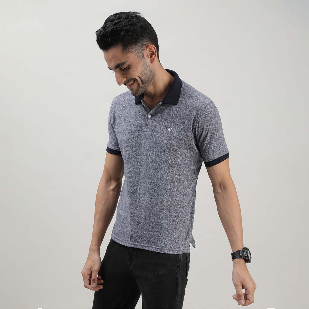 Grey Jacquard Polo Tshirt