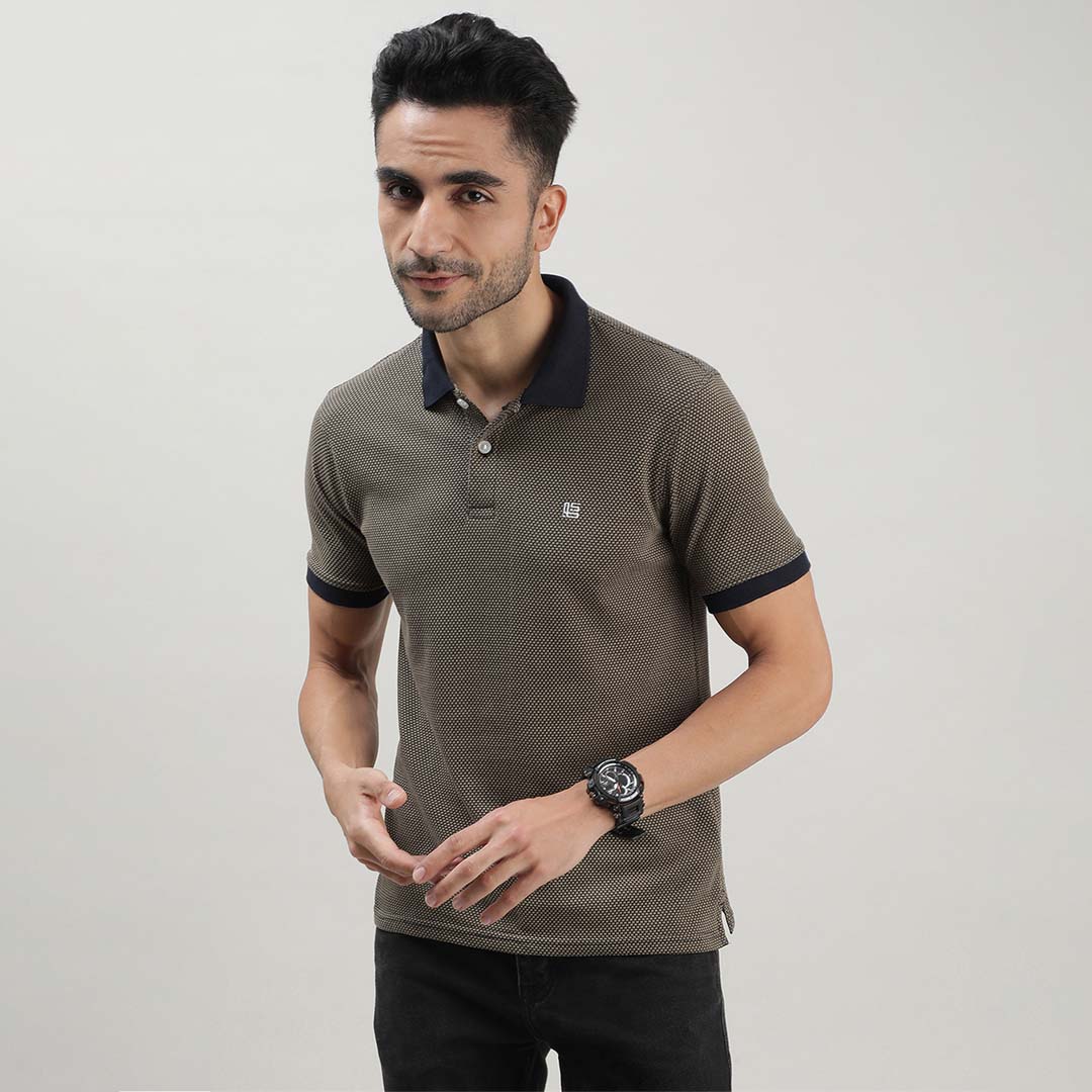 Olive Jacquard Polo Tshirt