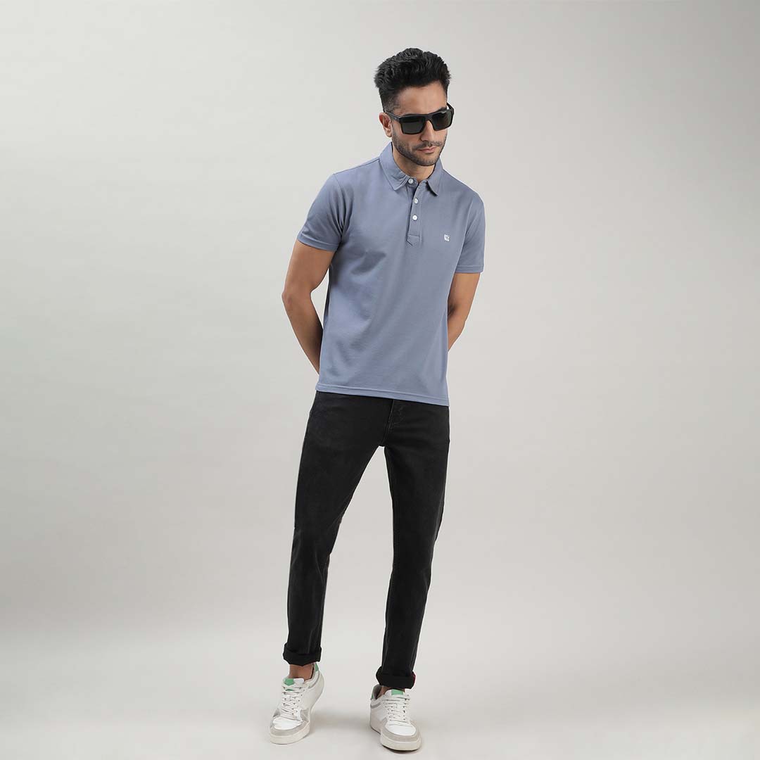 Ink Blue Solid Polo Tshirt