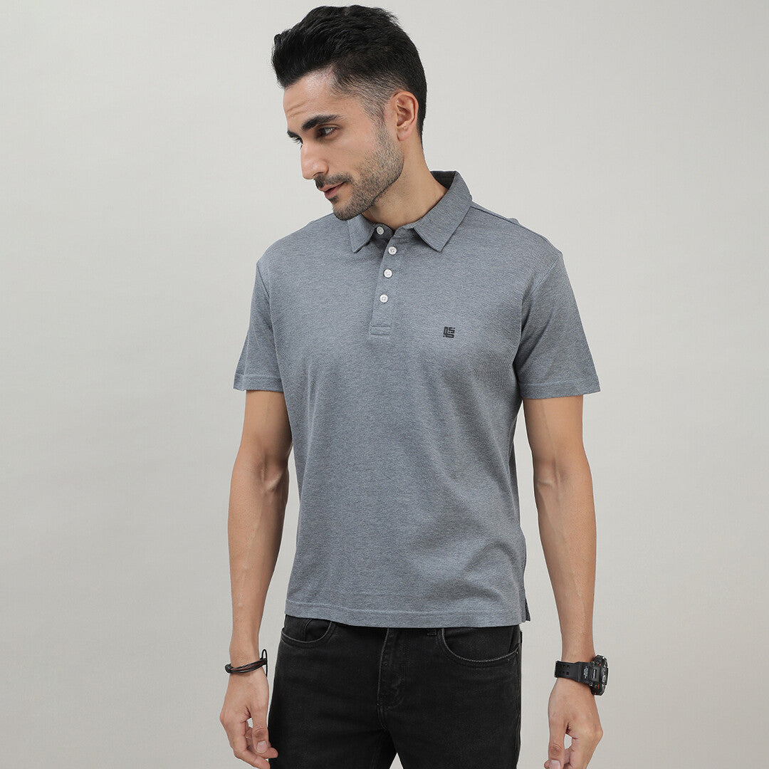 Grey Mealange Solid Polo Tshirt