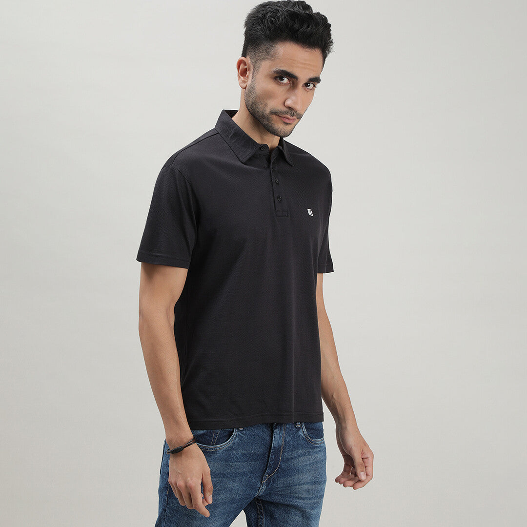 Charcoal Black Solid Polo Tshirt