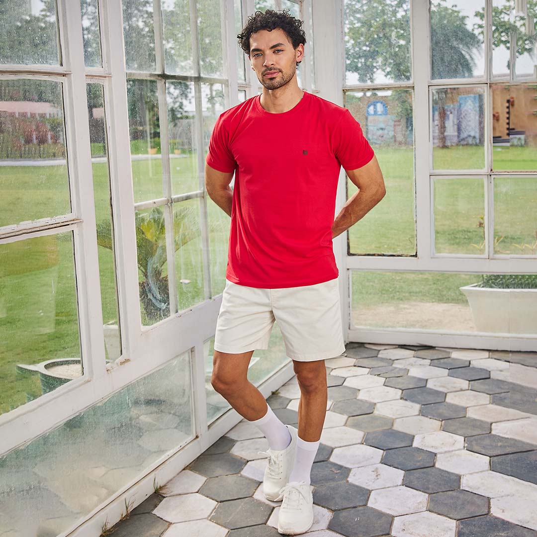 Red Solid Crew Neck Tshirt