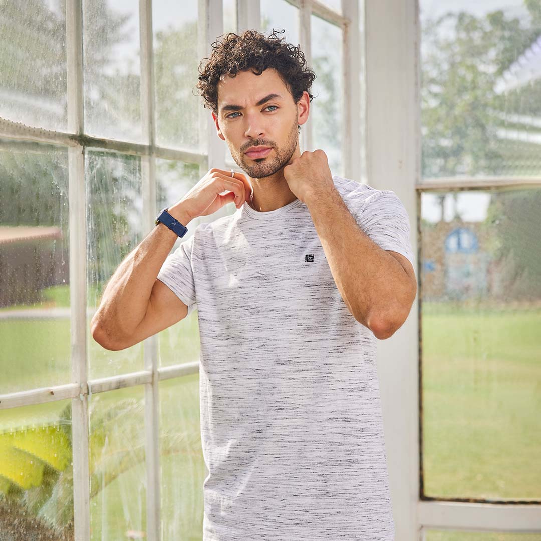 Grey & Off White Space Dyed Crew Neck