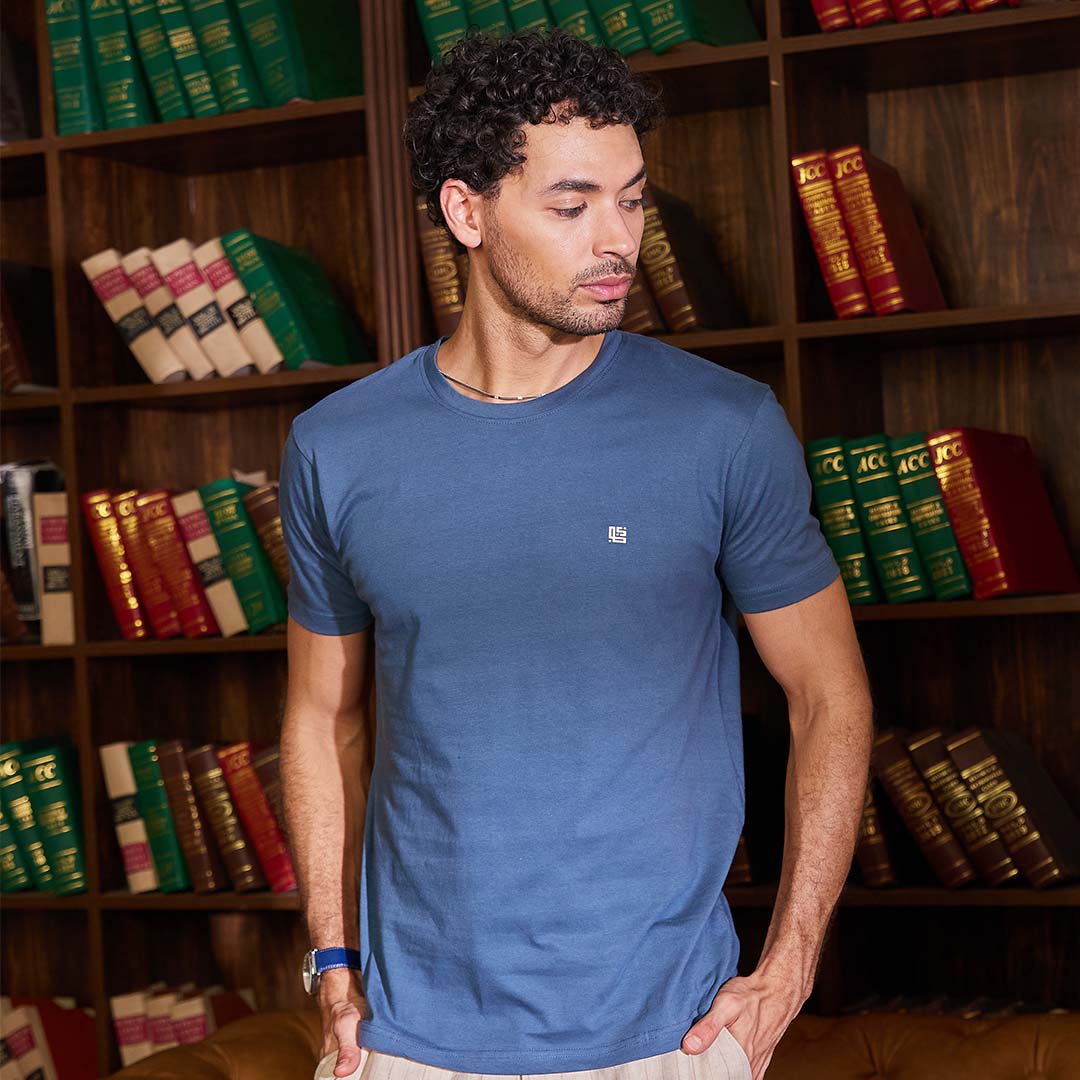 Blue Solid Crew Neck Tshirt