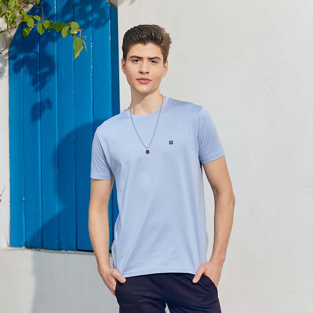 Light Blue Solid Crew Neck Tshirt