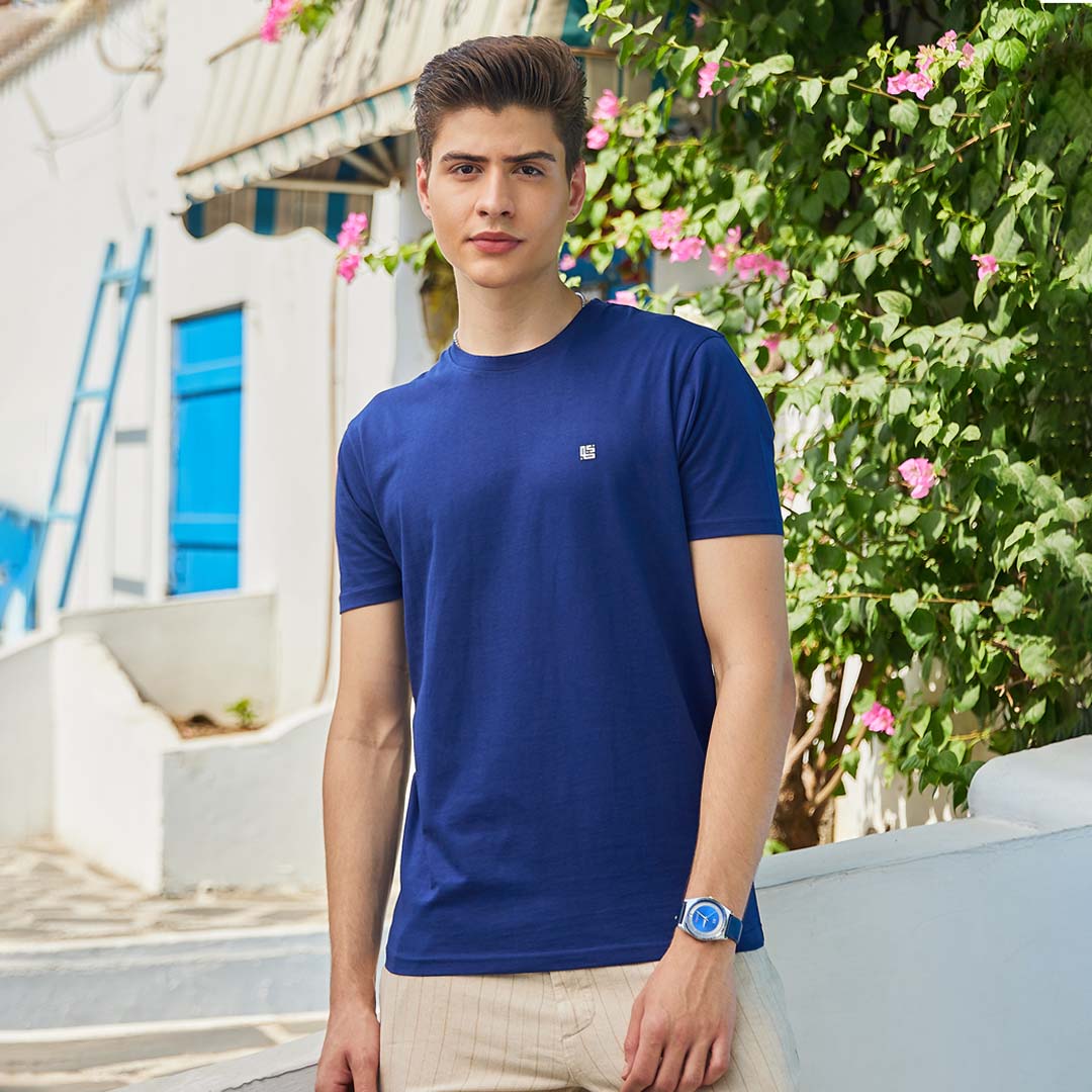 Navy Blue Solid Crew Neck Tshirt