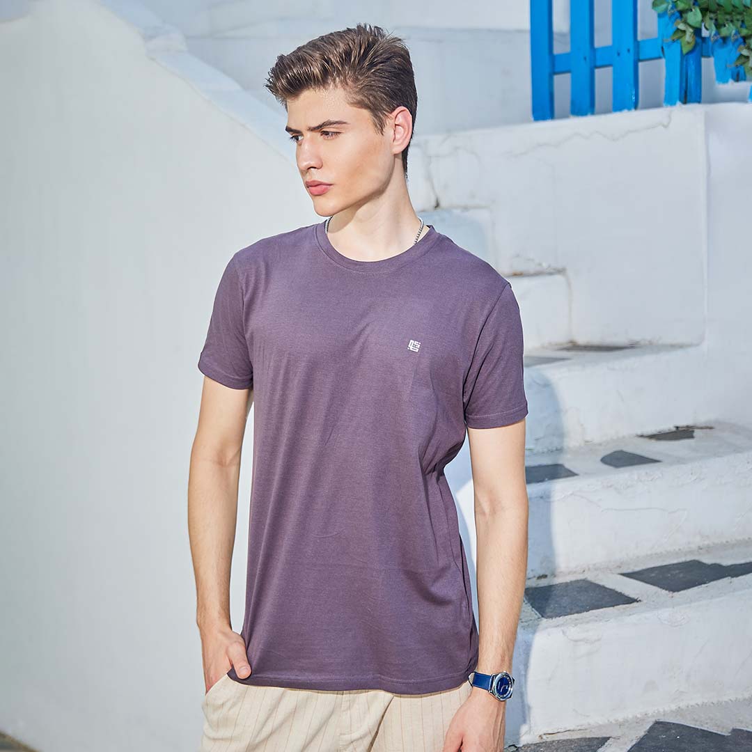 Rose Mauve Solid Crew Neck Tshirt