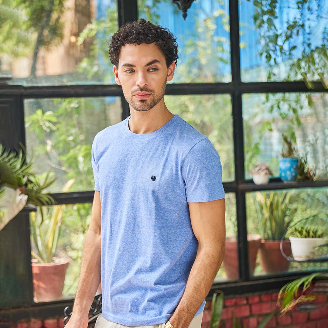 Sky Blue Space Dyed Crew Neck Tshirt
