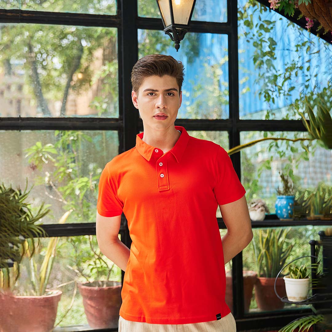 Scarlet Red Solid Polo Tshirt